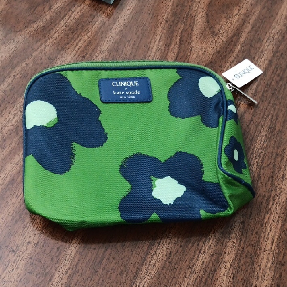 Clinique x Kate Spade Green and Blue Floral Pouch